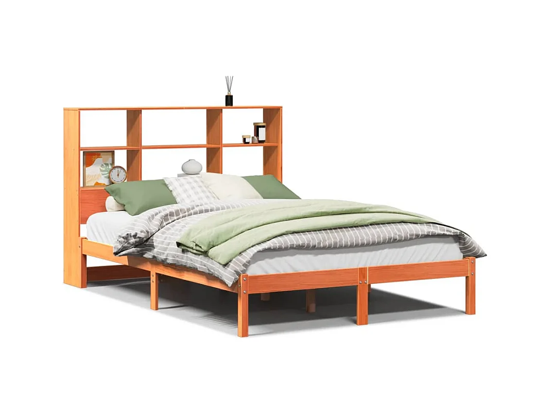 Lit bibliothèque sans matelas cire marron 120x200 cm pin massif