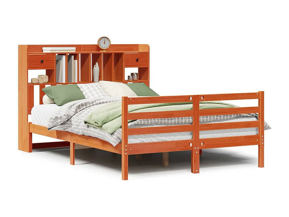Massivholzbett mit Regal ohne Matratze Wachsbraun 160x200 cm