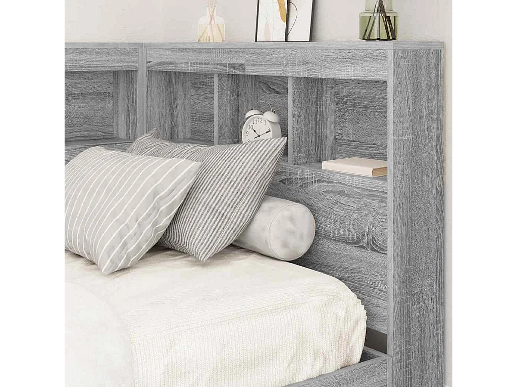 Cama com Estante Sonoma cinzento 75 x 190 cm Madeira processada