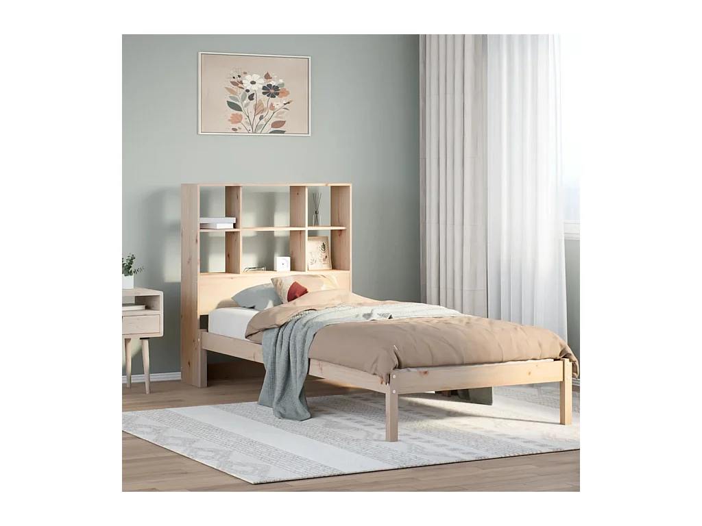 Lit bibliothèque sans matelas 90x190 cm bois de pin massif