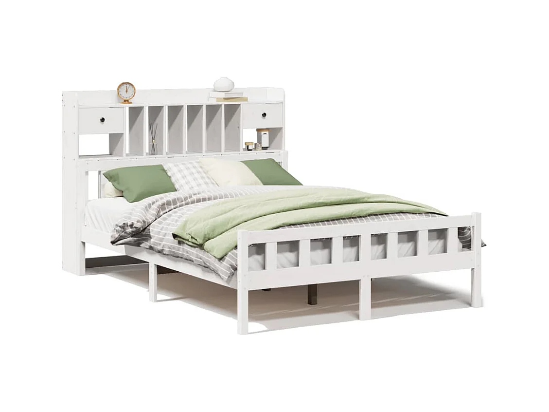 Lit bibliothèque sans matelas blanc 160x200 cm bois pin massif