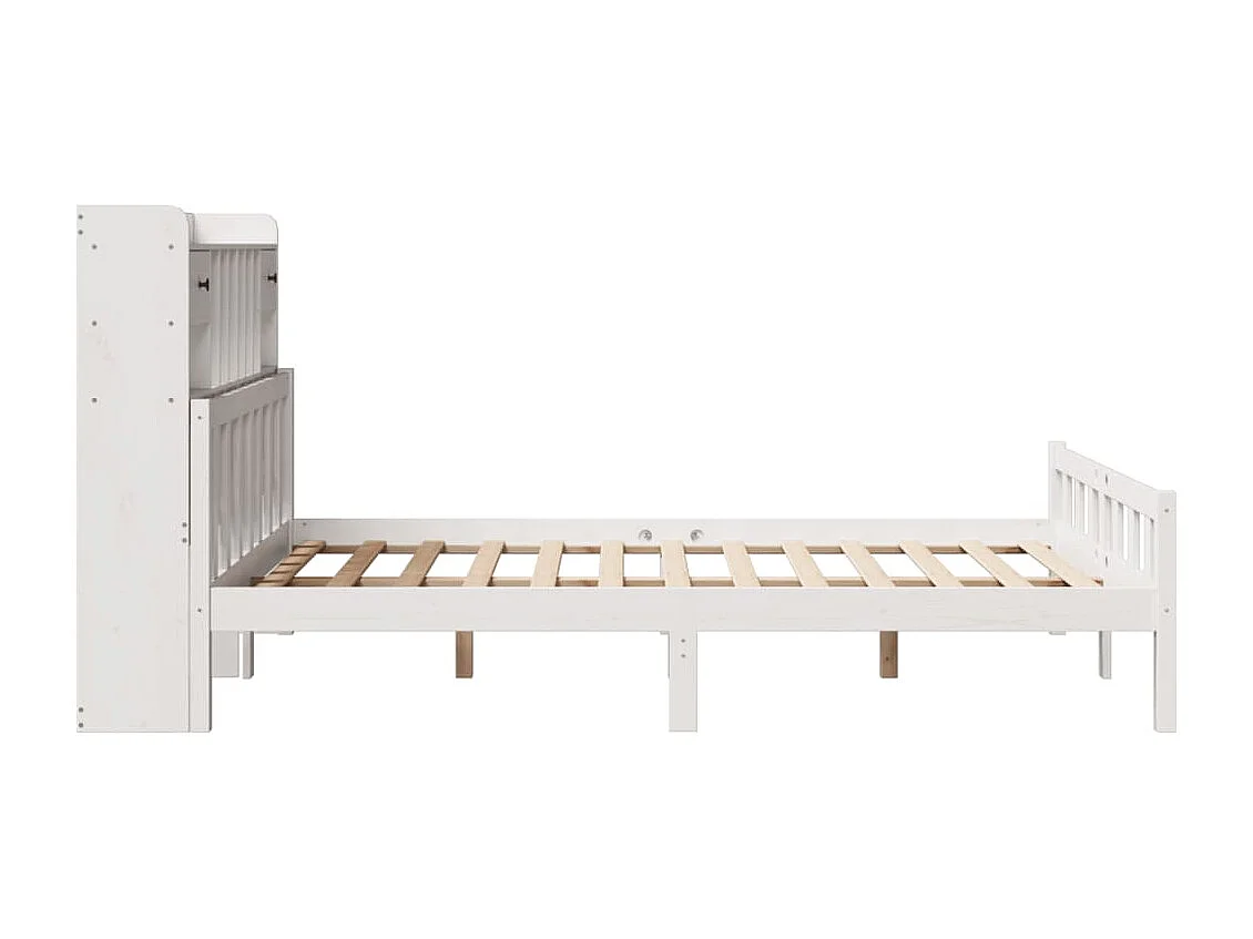 Lit bibliothèque sans matelas blanc 160x200 cm bois pin massif