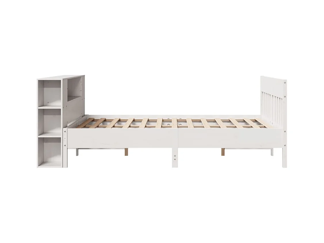 Cama con estantería sin colchón madera maciza blanca 150x200 cm