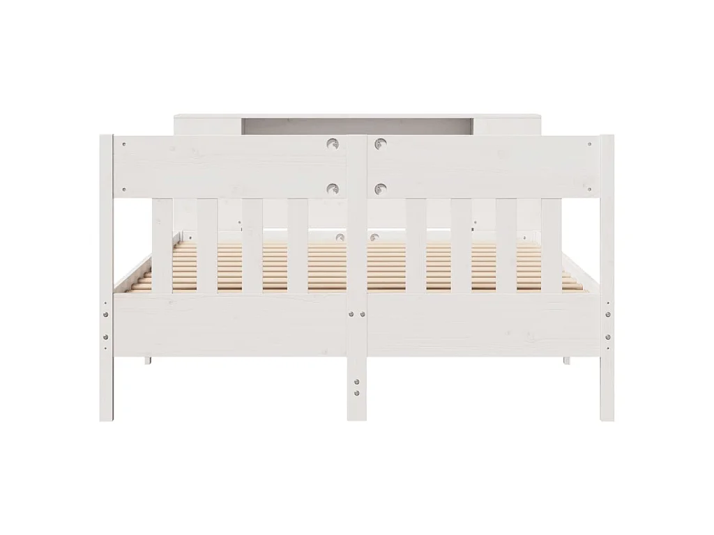Lit bibliothèque sans matelas blanc 150x200 cm bois pin massif