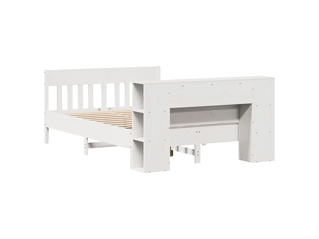 Lit bibliothèque sans matelas blanc 150x200 cm bois pin massif
