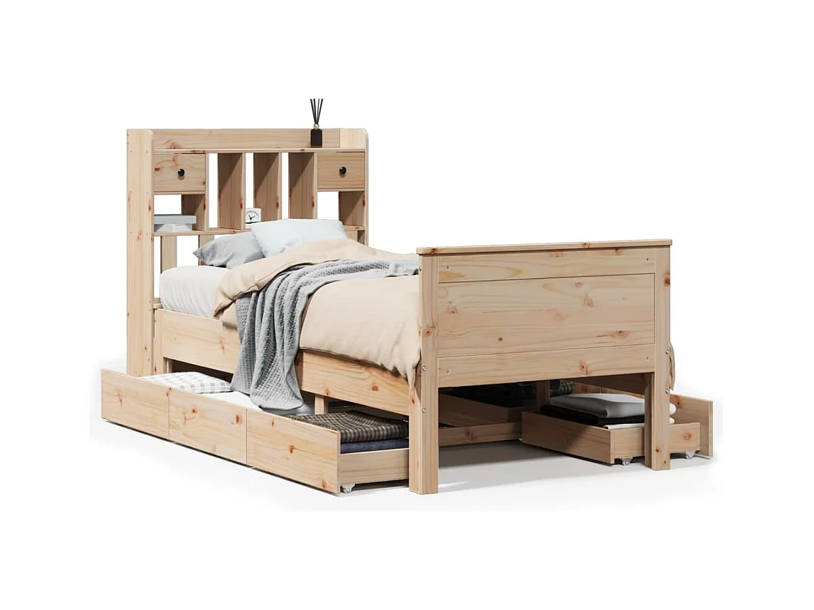 Lit bibliothèque sans matelas 75x190 cm bois de pin massif