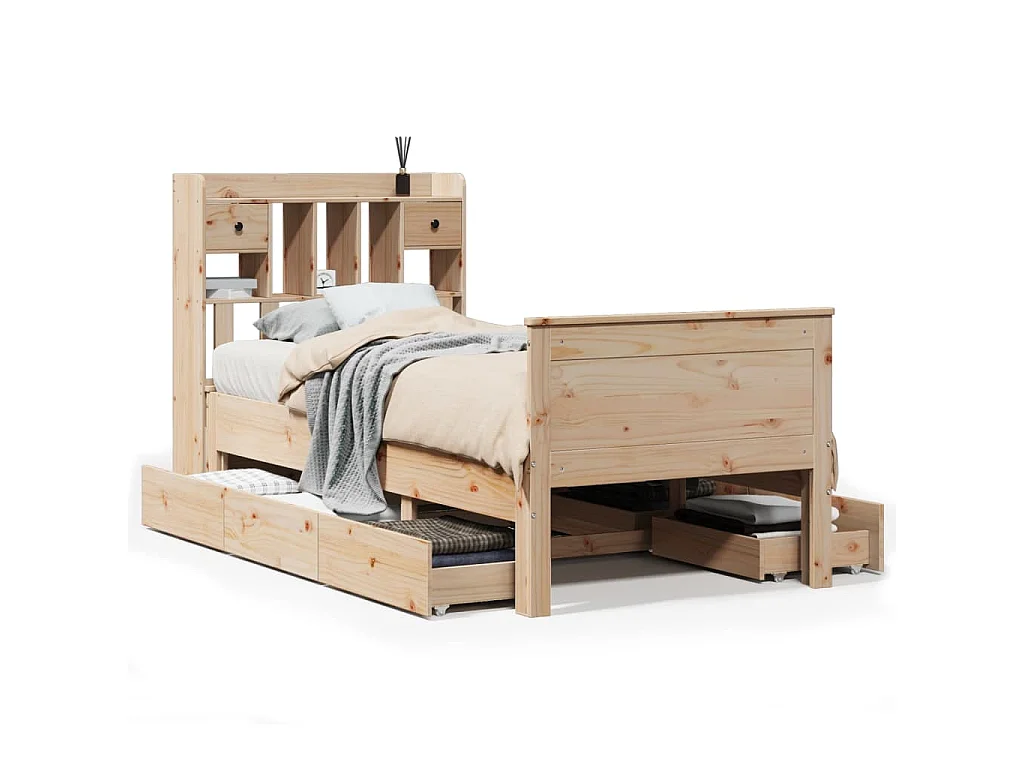 Lit bibliothèque sans matelas 75x190 cm bois de pin massif