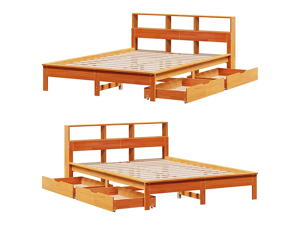 Letto Libreria senza Materasso Marrone Cera 120x190 cm in Pino