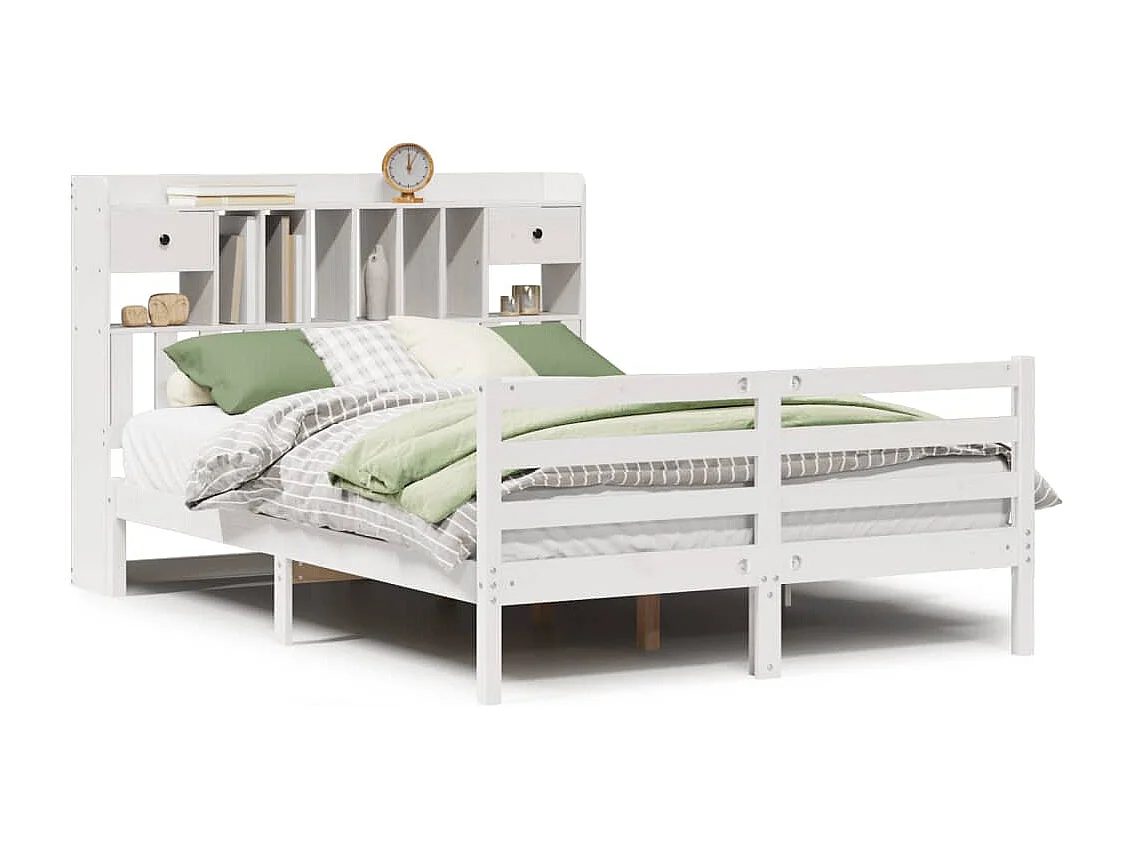 Letto Libreria senza Materasso Bianco 150x200 cm Legno di Pino