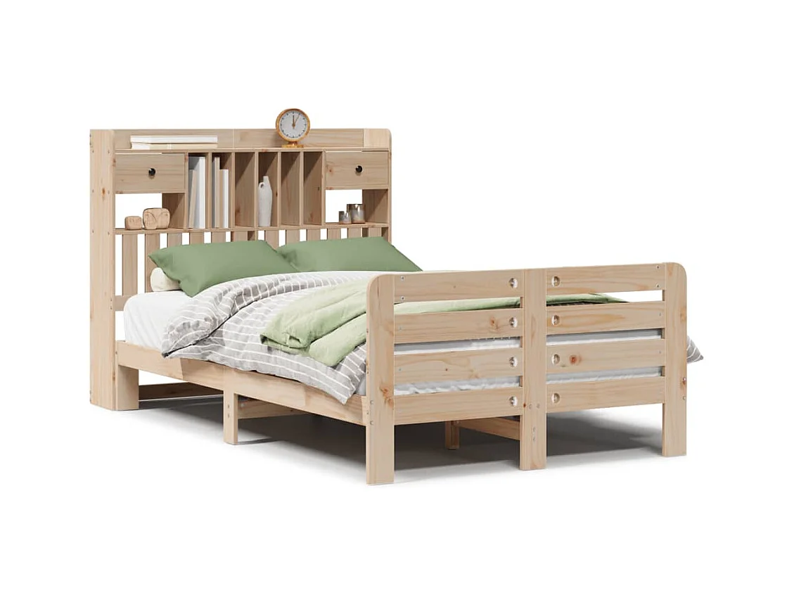 Cama con estantería sin colchón madera maciza de pino 135x190cm