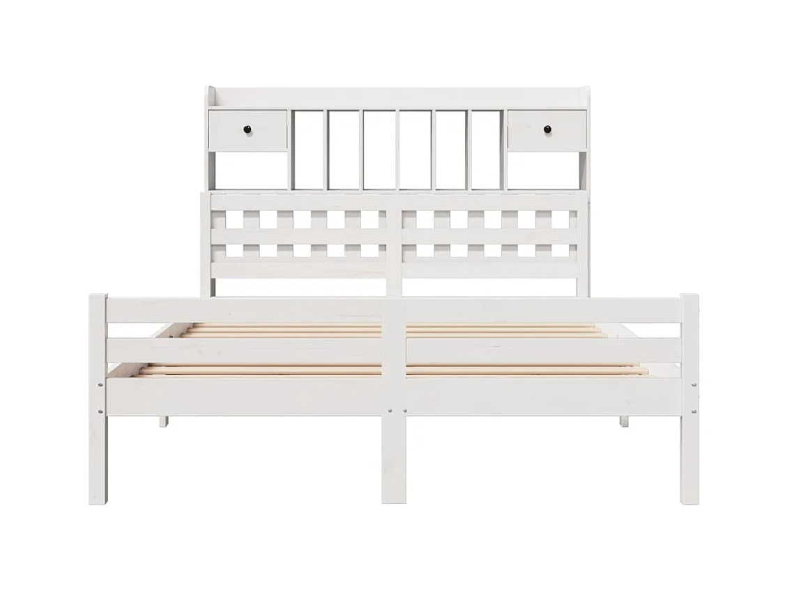 Lit bibliothèque sans matelas blanc 150x200 cm bois pin massif