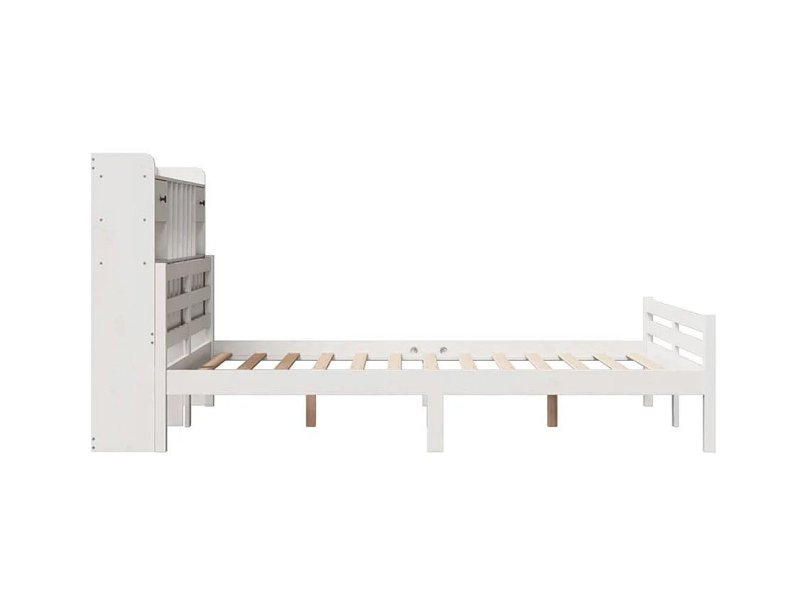 Lit bibliothèque sans matelas blanc 150x200 cm bois pin massif