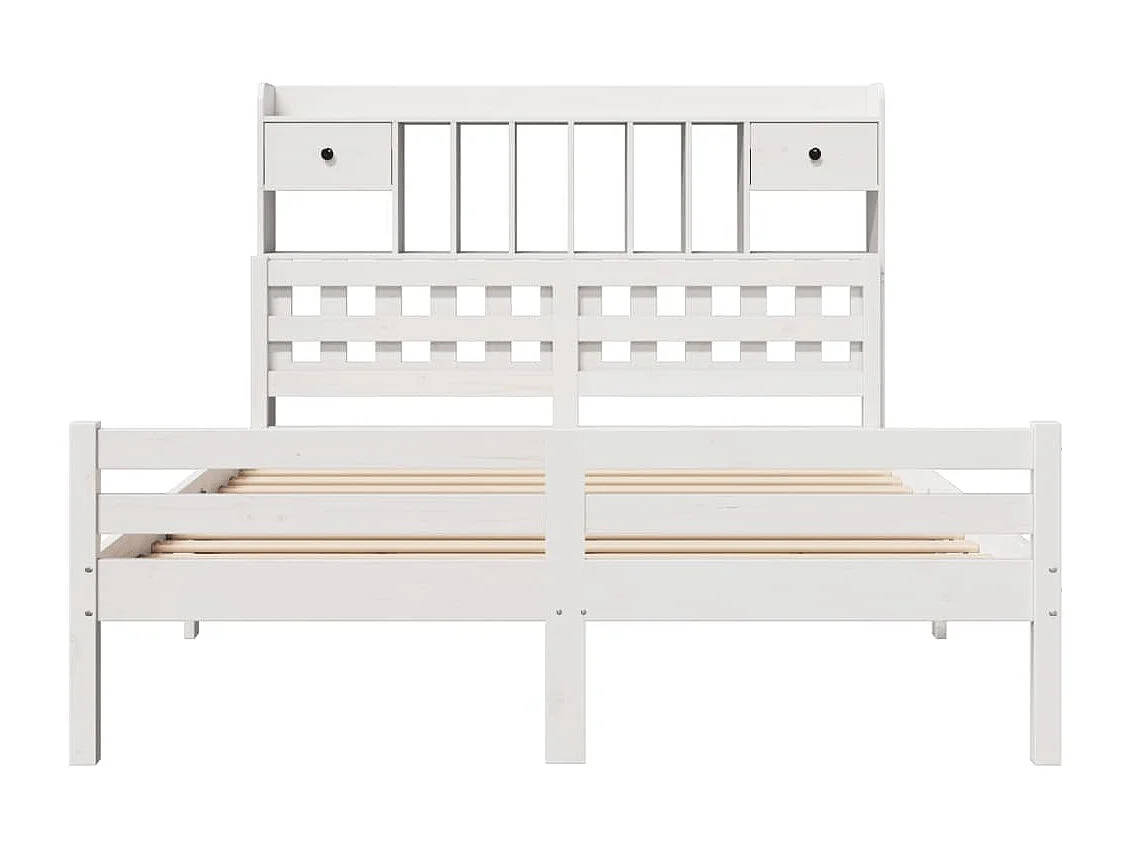 Lit bibliothèque sans matelas blanc 150x200 cm bois pin massif