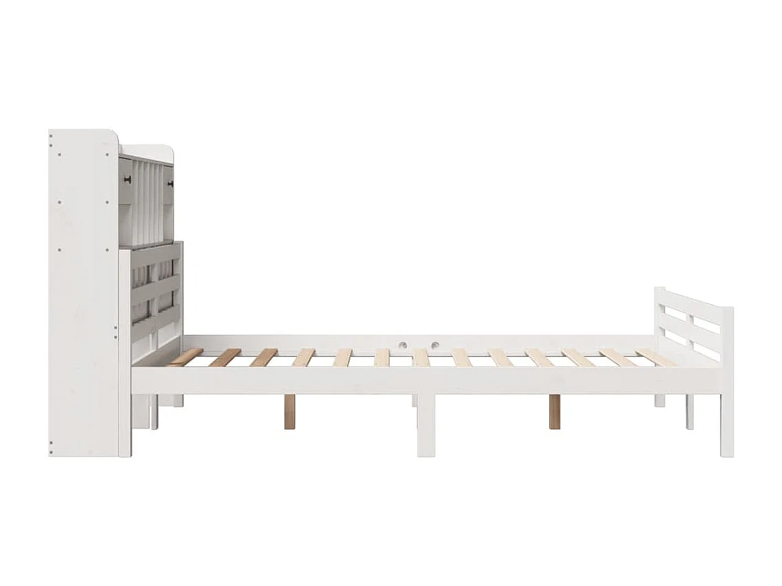 Lit bibliothèque sans matelas blanc 150x200 cm bois pin massif