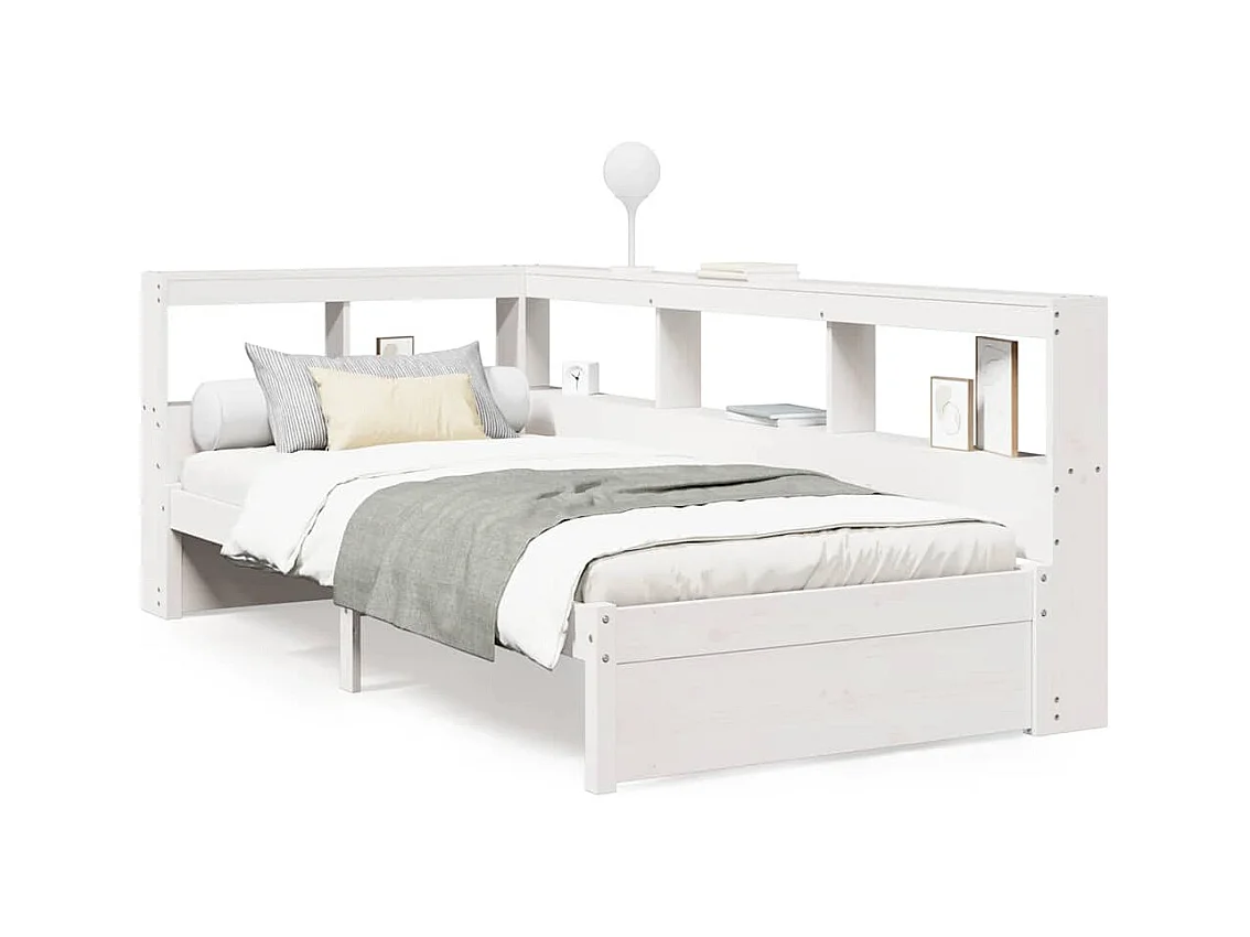 Cama con estantería sin colchón madera maciza blanco 90x200 cm