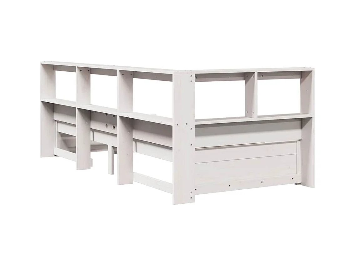 Cama con estantería sin colchón madera maciza blanco 90x200 cm