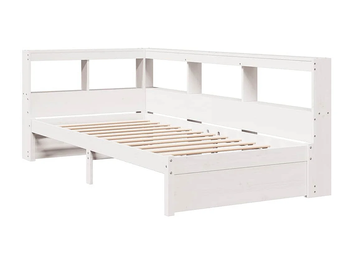 Lit bibliothèque sans matelas blanc 90x200cm bois de pin massif