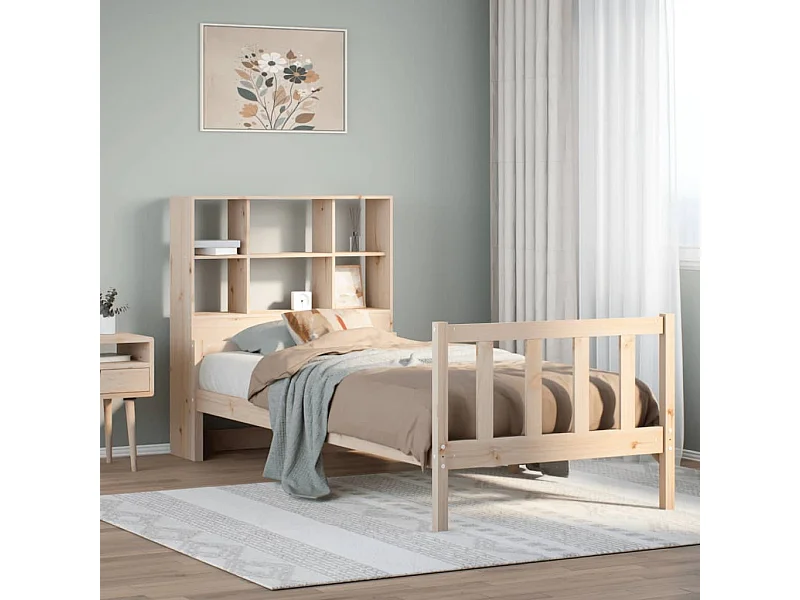 Cama con estantería sin colchón madera maciza de pino 90x190 cm