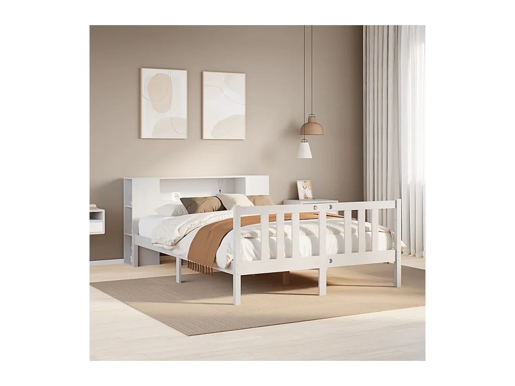 Letto Libreria senza Materasso Bianco 140x200 cm Legno di Pino