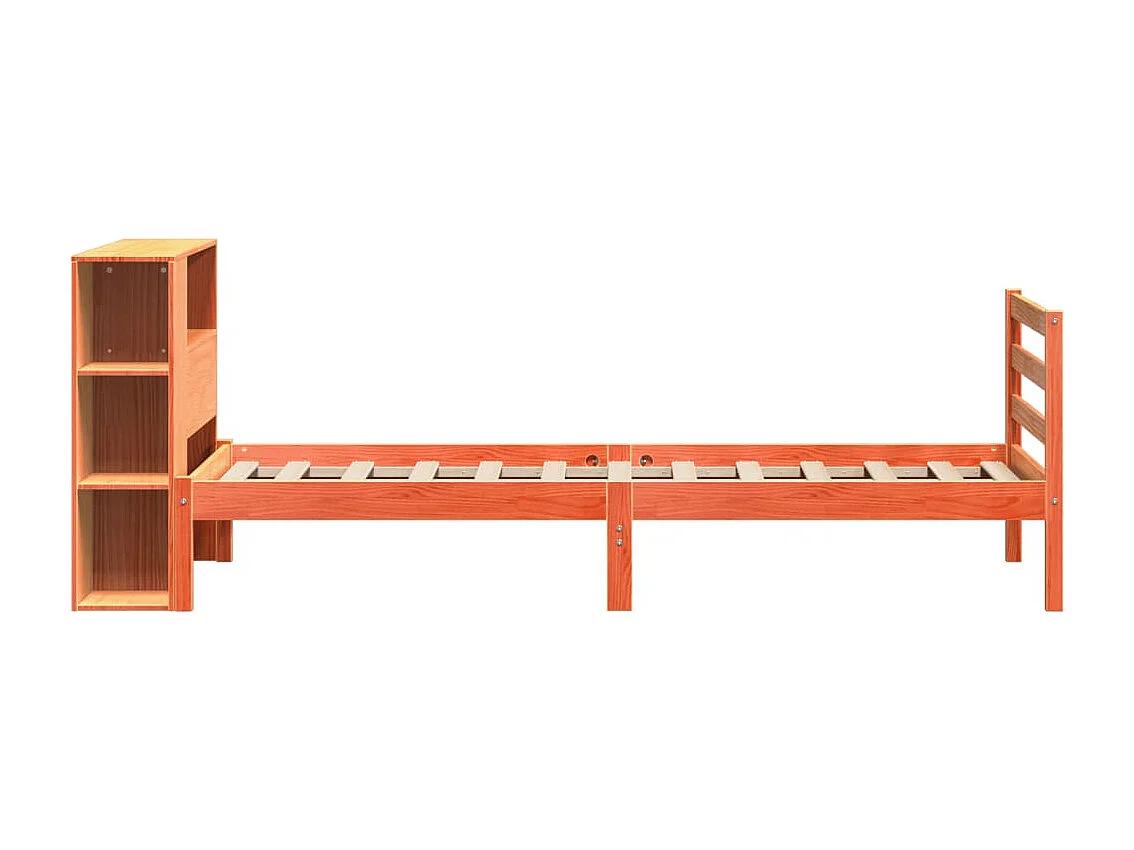Cama con estantería sin colchón madera maciza marrón 75x190 cm