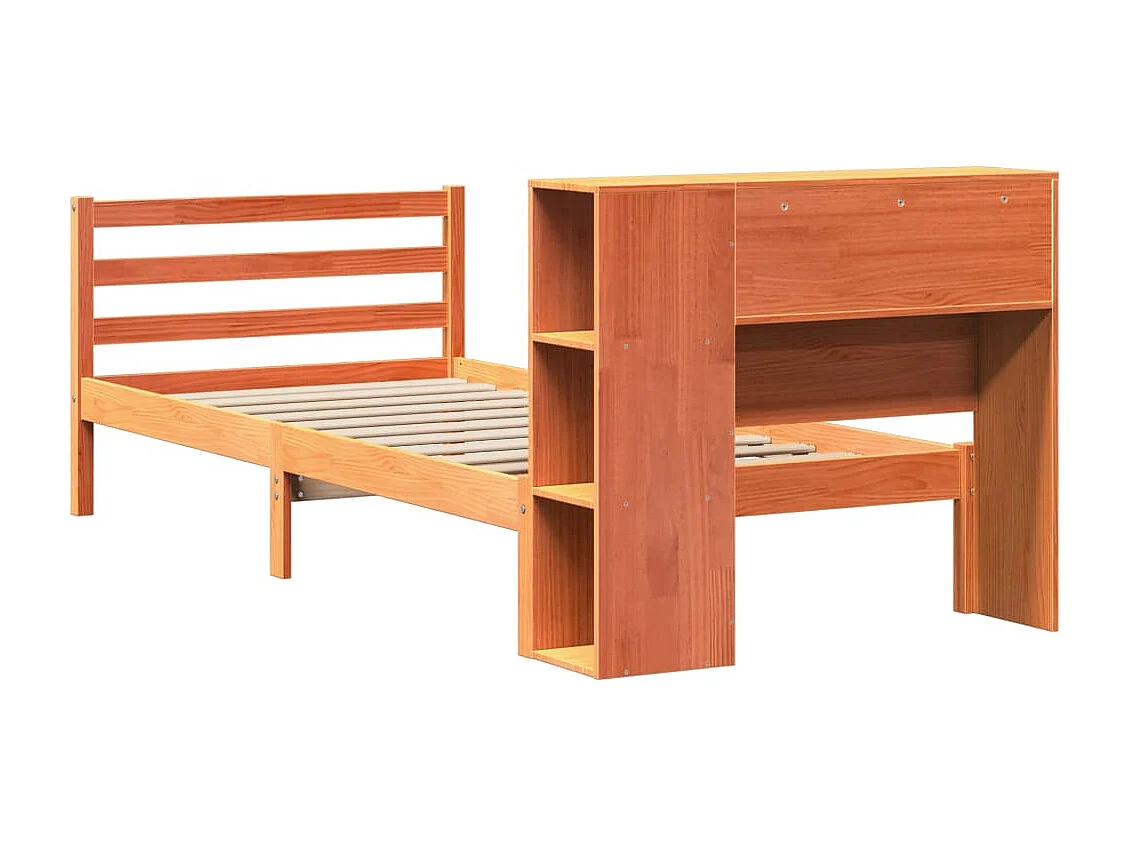 Cama con estantería sin colchón madera maciza marrón 75x190 cm