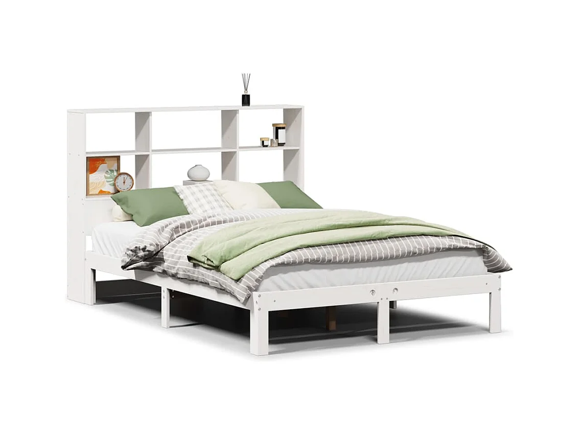 Lit bibliothèque sans matelas blanc 140x200 cm bois pin massif