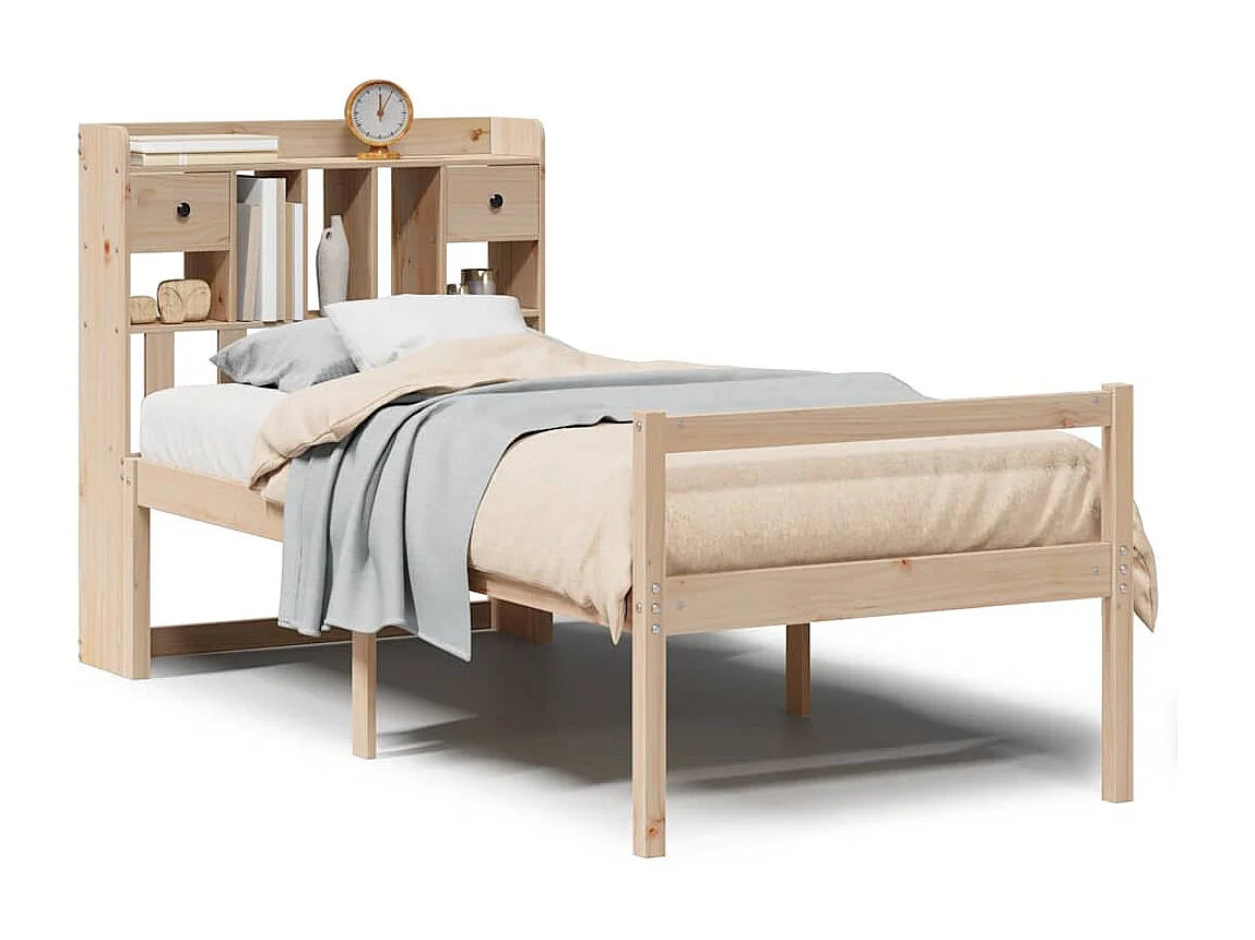 Lit bibliothèque sans matelas 90x200 cm bois de pin massif