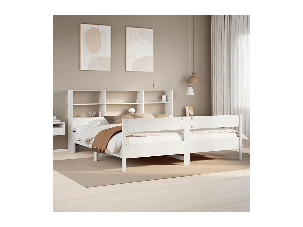 Lit bibliothèque sans matelas blanc 180x200 cm bois pin massif