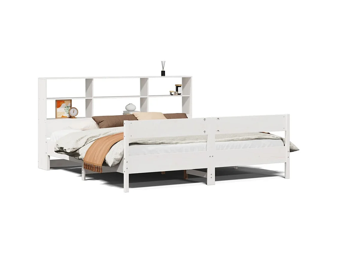 Lit bibliothèque sans matelas blanc 180x200 cm bois pin massif