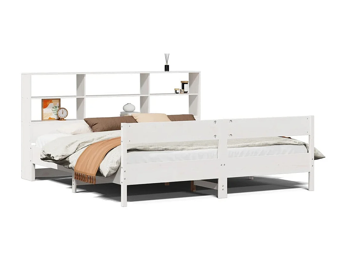 Cama con estantería sin colchón madera maciza blanca 180x200 cm