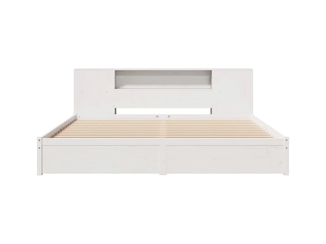 Lit bibliothèque sans matelas blanc 200x200 cm bois pin massif