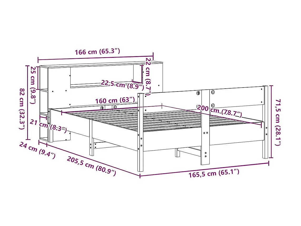 Letto Libreria senza Materasso Bianco 160x200 cm Legno di Pino