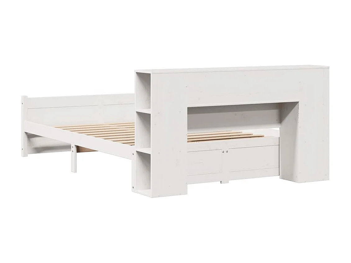 Lit bibliothèque sans matelas blanc 135x190 cm bois pin massif
