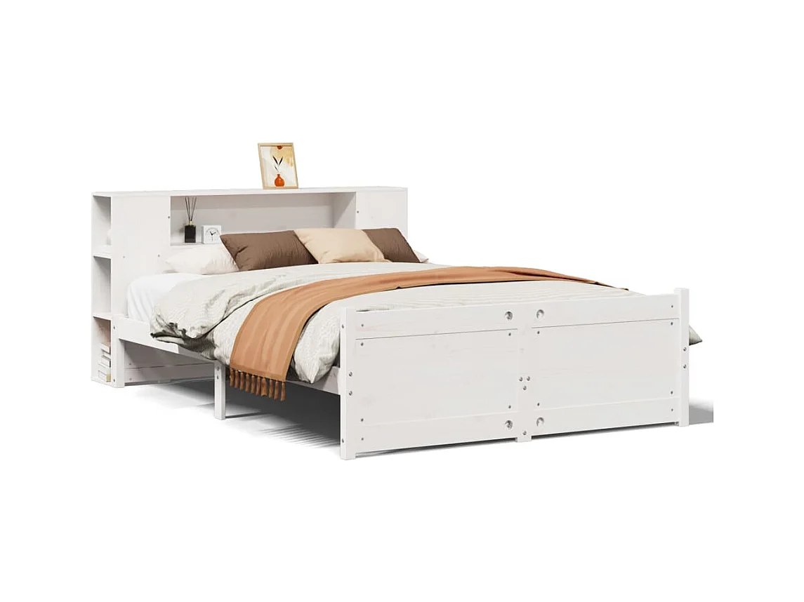 Lit bibliothèque sans matelas blanc 135x190 cm bois pin massif