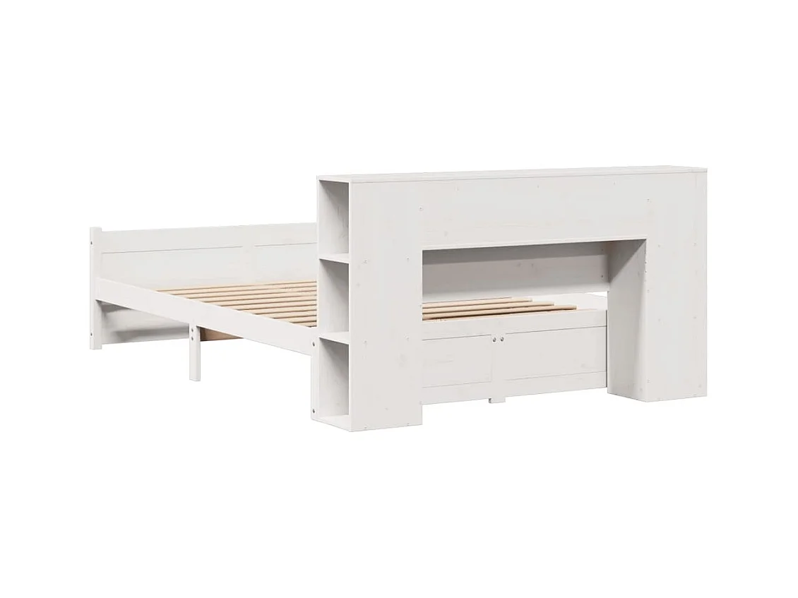 Lit bibliothèque sans matelas blanc 135x190 cm bois pin massif