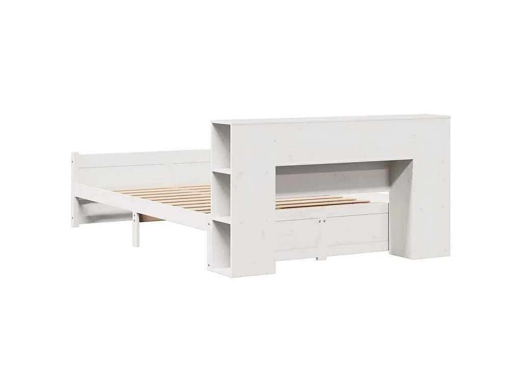 Cama com estante sem colchão 135x190 cm pinho maciço branco