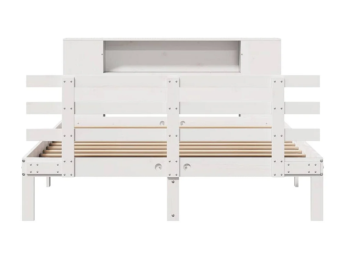 Lit bibliothèque sans matelas blanc 135x190 cm bois pin massif