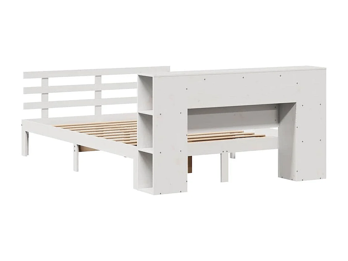 Lit bibliothèque sans matelas blanc 135x190 cm bois pin massif