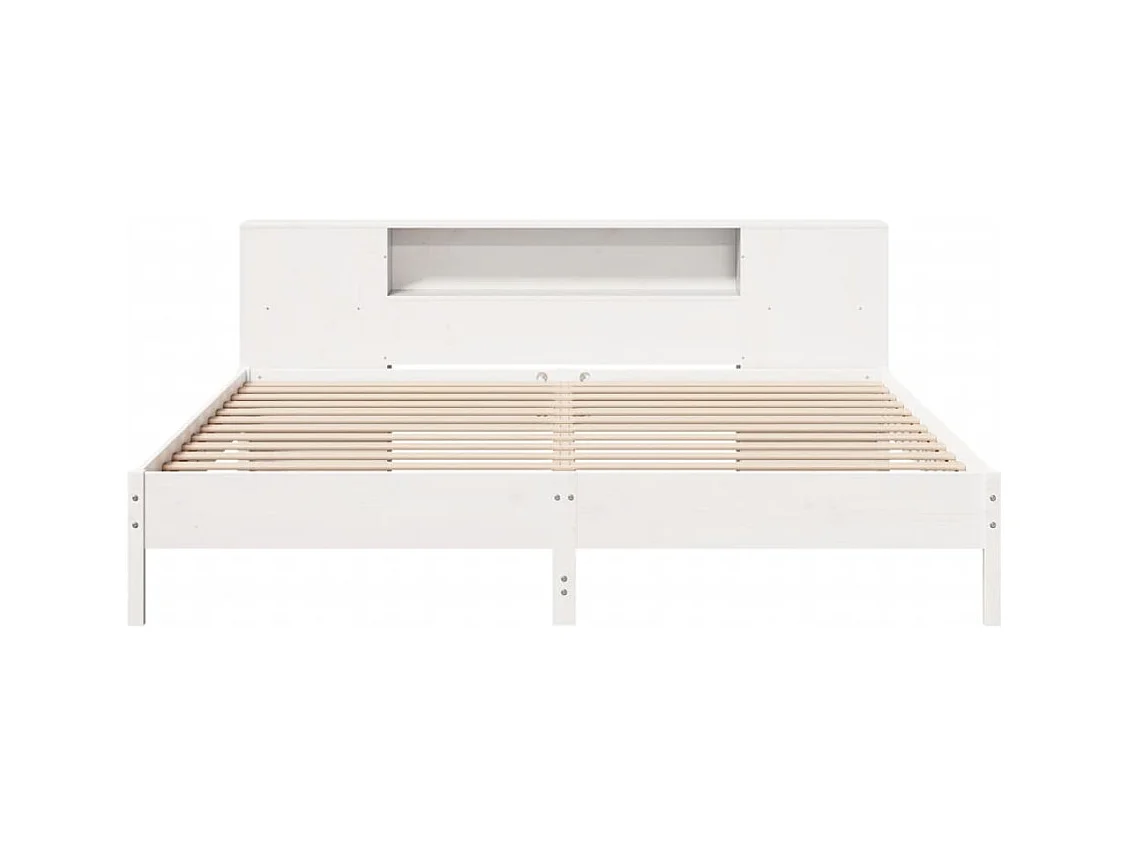 Lit bibliothèque sans matelas blanc 200x200 cm bois pin massif