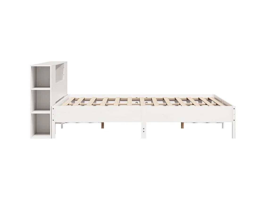 Lit bibliothèque sans matelas blanc 200x200 cm bois pin massif