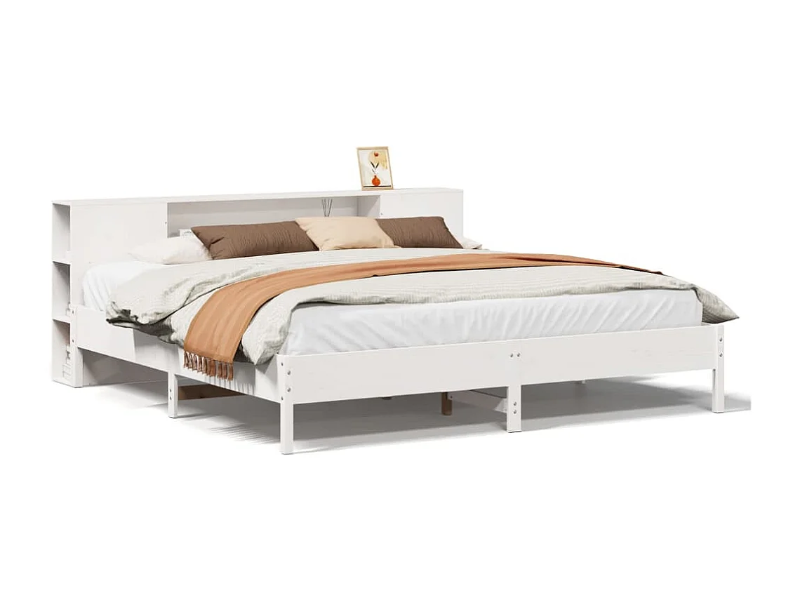 Bed met boekenkast zonder matras grenenhout wit 200x200 cm