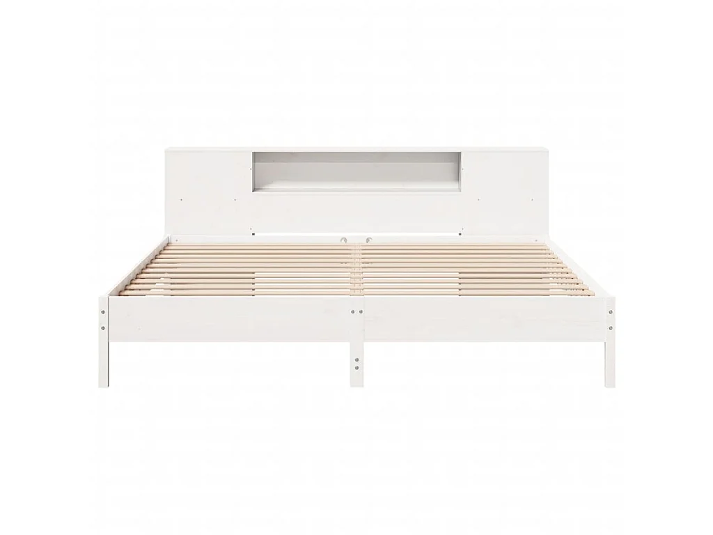 Lit bibliothèque sans matelas blanc 200x200 cm bois pin massif