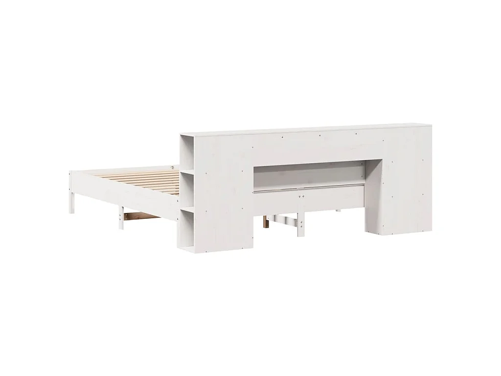 Lit bibliothèque sans matelas blanc 200x200 cm bois pin massif