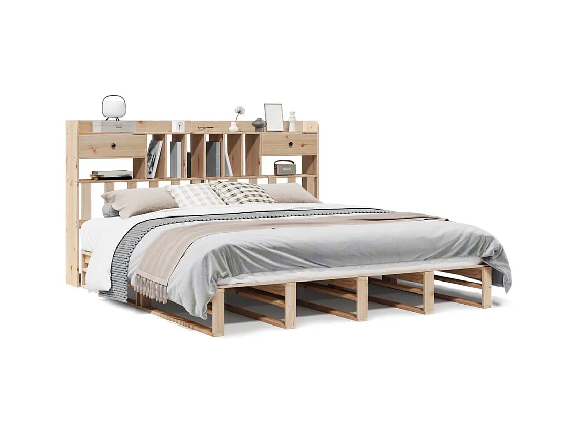 Cama con estantería sin colchón madera maciza de pino 180x200cm