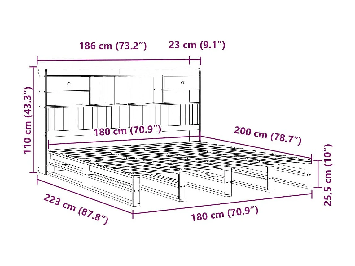 Cama com estante sem colchão 180x200 cm pinho maciço