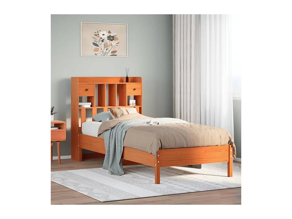 Lit bibliothèque sans matelas cire marron 100x200 cm pin massif