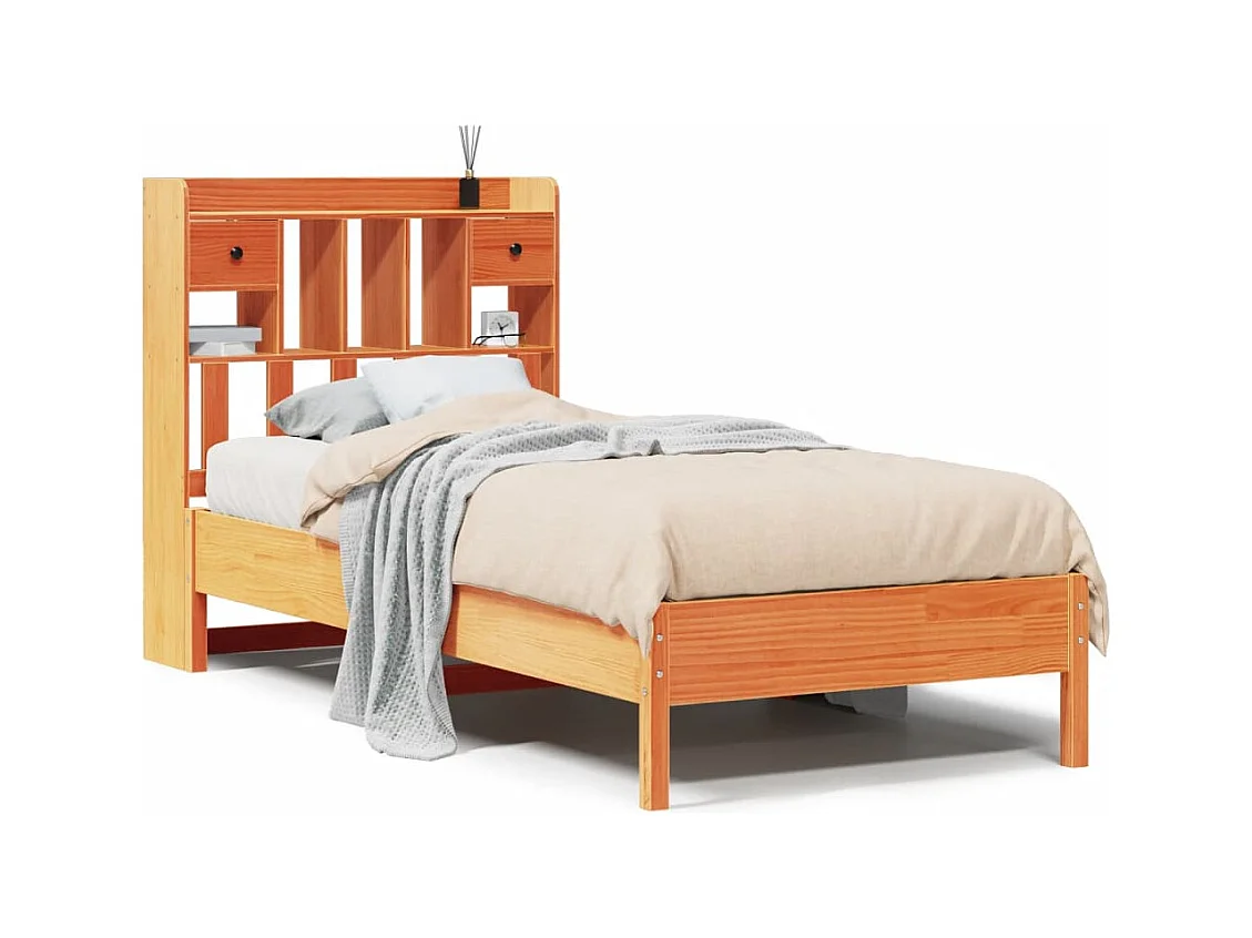 Lit bibliothèque sans matelas cire marron 100x200 cm pin massif