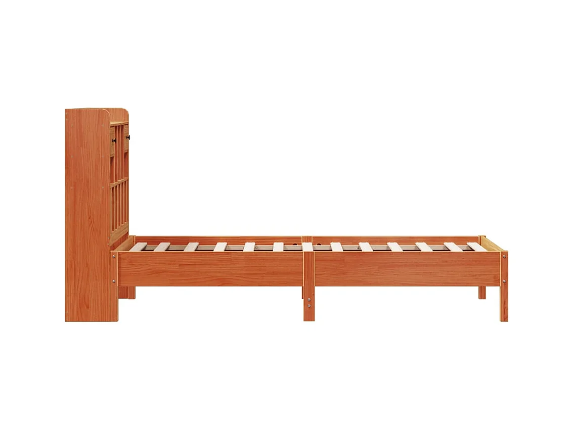 Lit bibliothèque sans matelas cire marron 100x200 cm pin massif