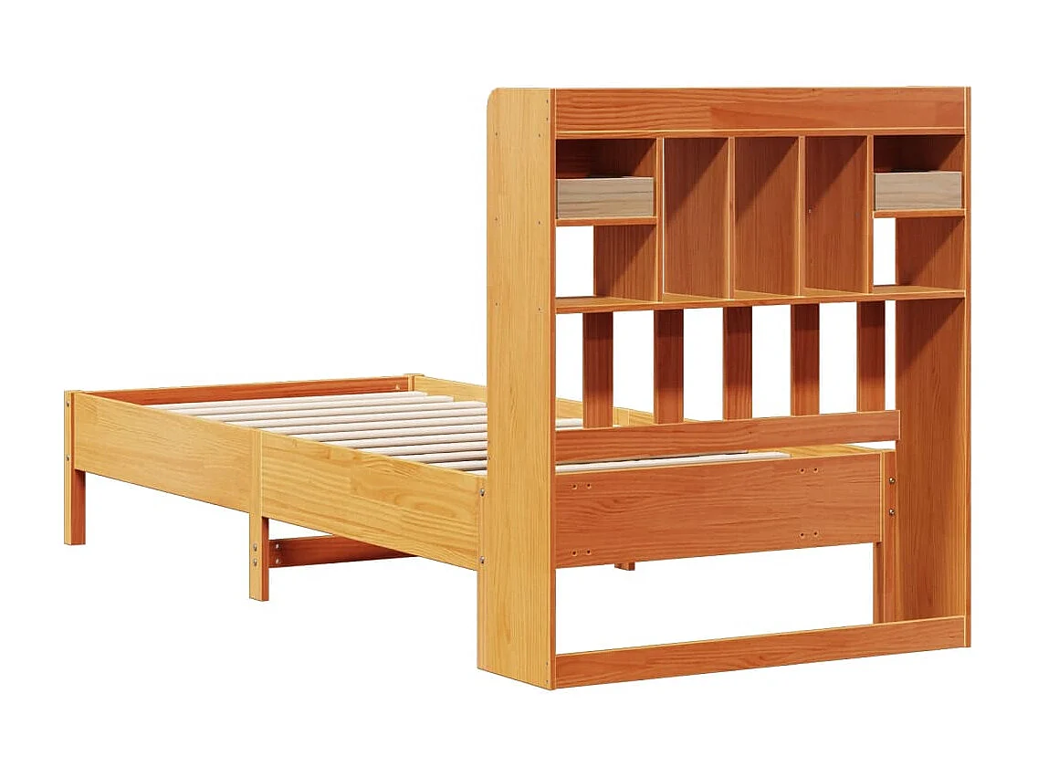 Lit bibliothèque sans matelas cire marron 100x200 cm pin massif