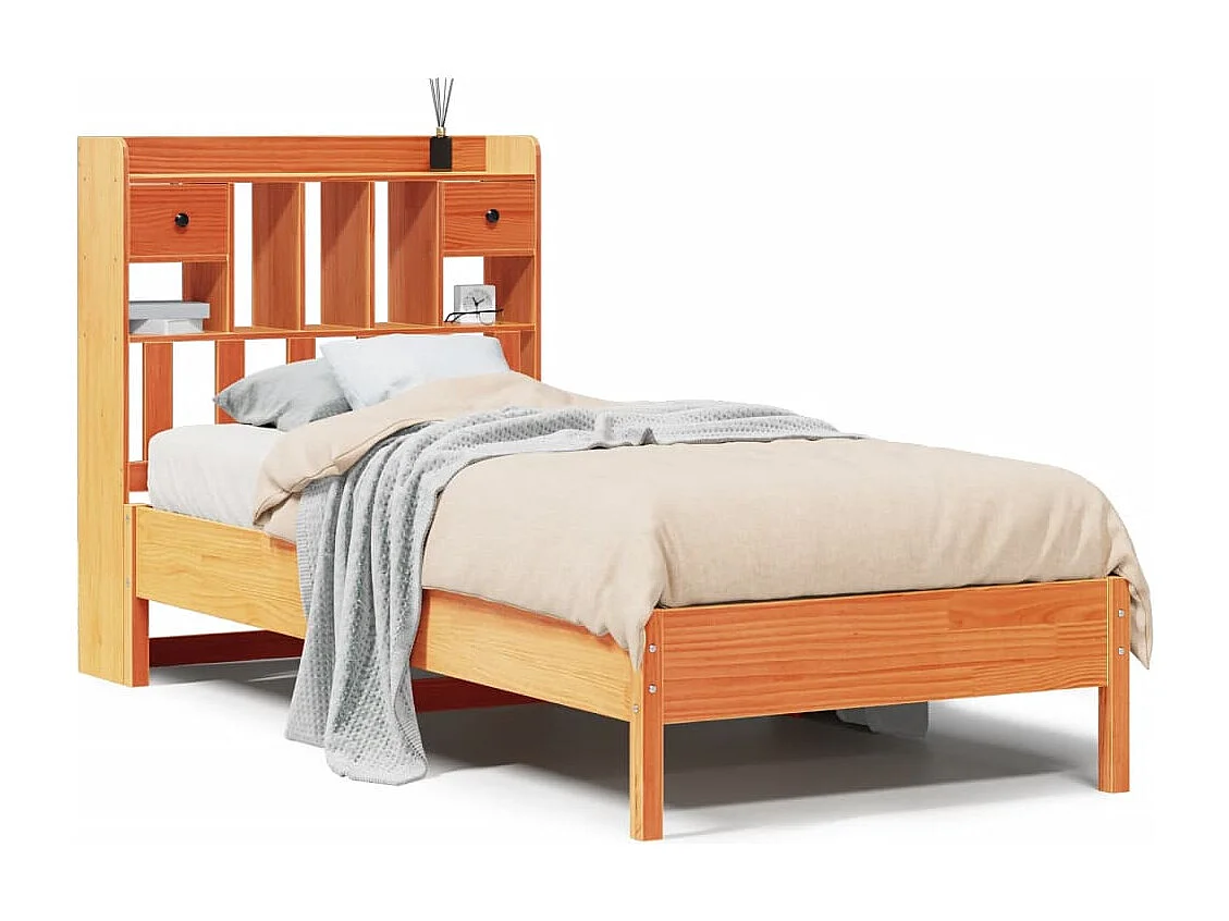 Letto Libreria senza Materasso Marrone Cera 100x200 cm in Pino